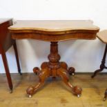 A 19th century serpentine walnut folding card table, 80 cm wide, an octagonal table, 61 cm wide, and