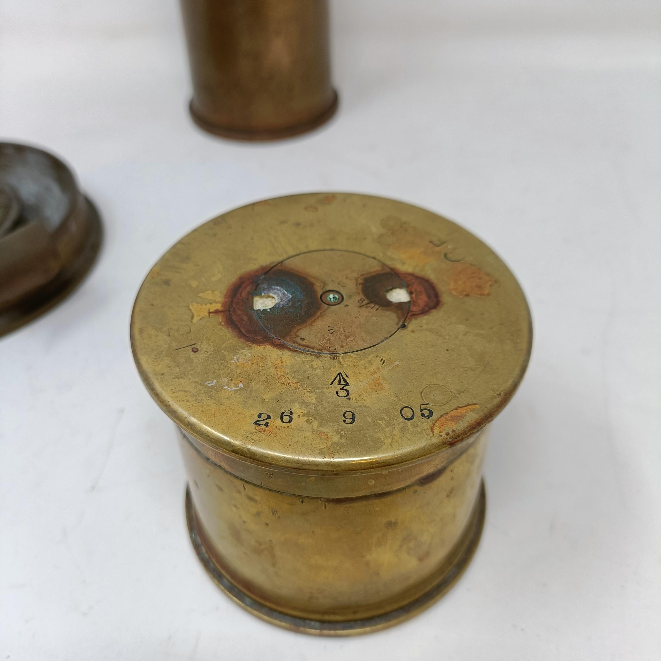 A Trench Art chamberstick, a similar box, and a shell casing (3) - Image 8 of 11