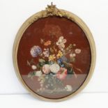 A 19th century needlework panel, decorated flowers, 43 x 35 cm