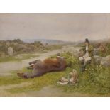 Welsh interest, George Hodgson (1847-1921), Mr Cobden of Capel Curig Awaiting Rescue, watercolour,