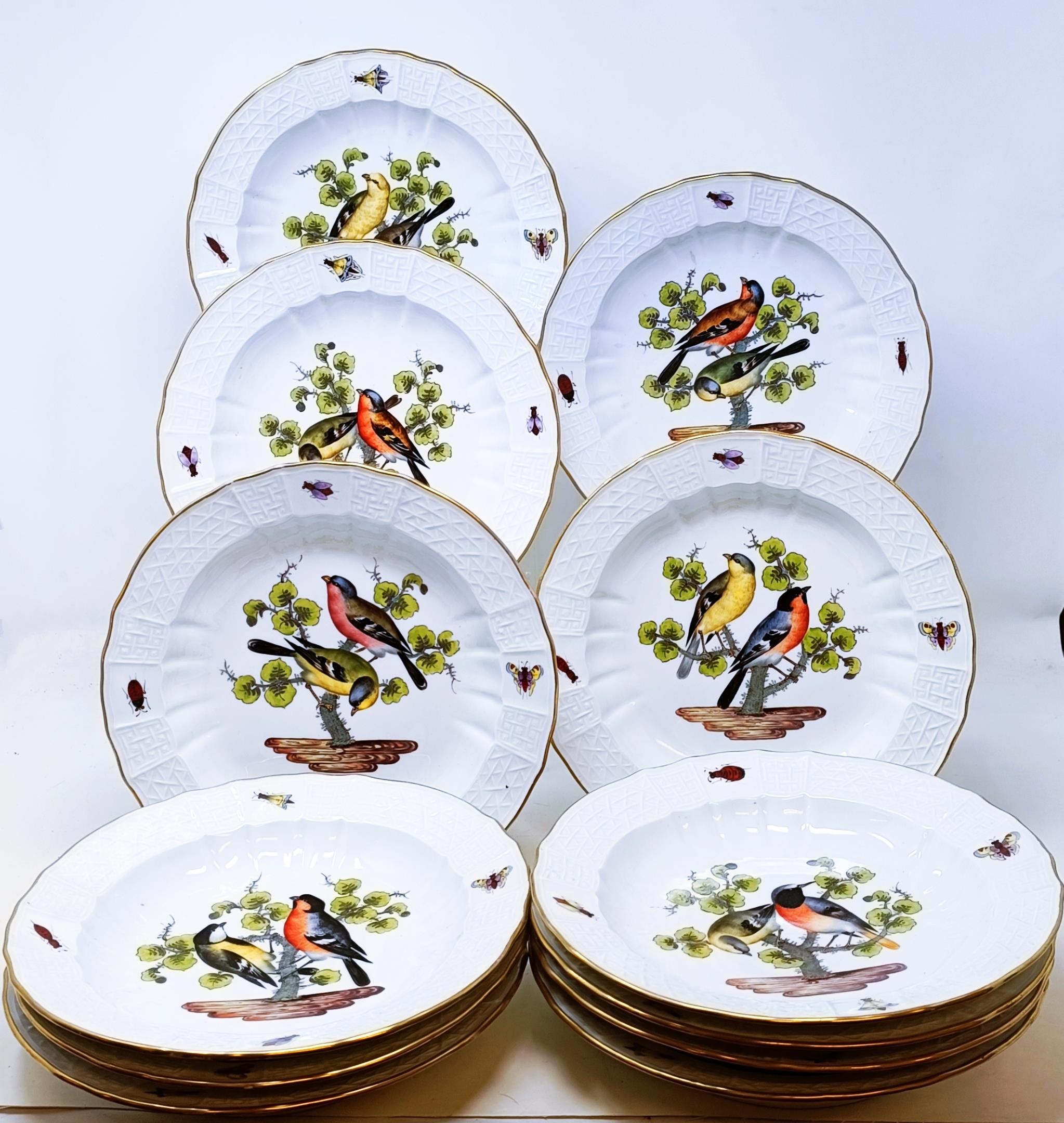 An extensive Meissen Augustus Rex Ornithological dinner service, decorated exotic birds, insects and - Image 21 of 25