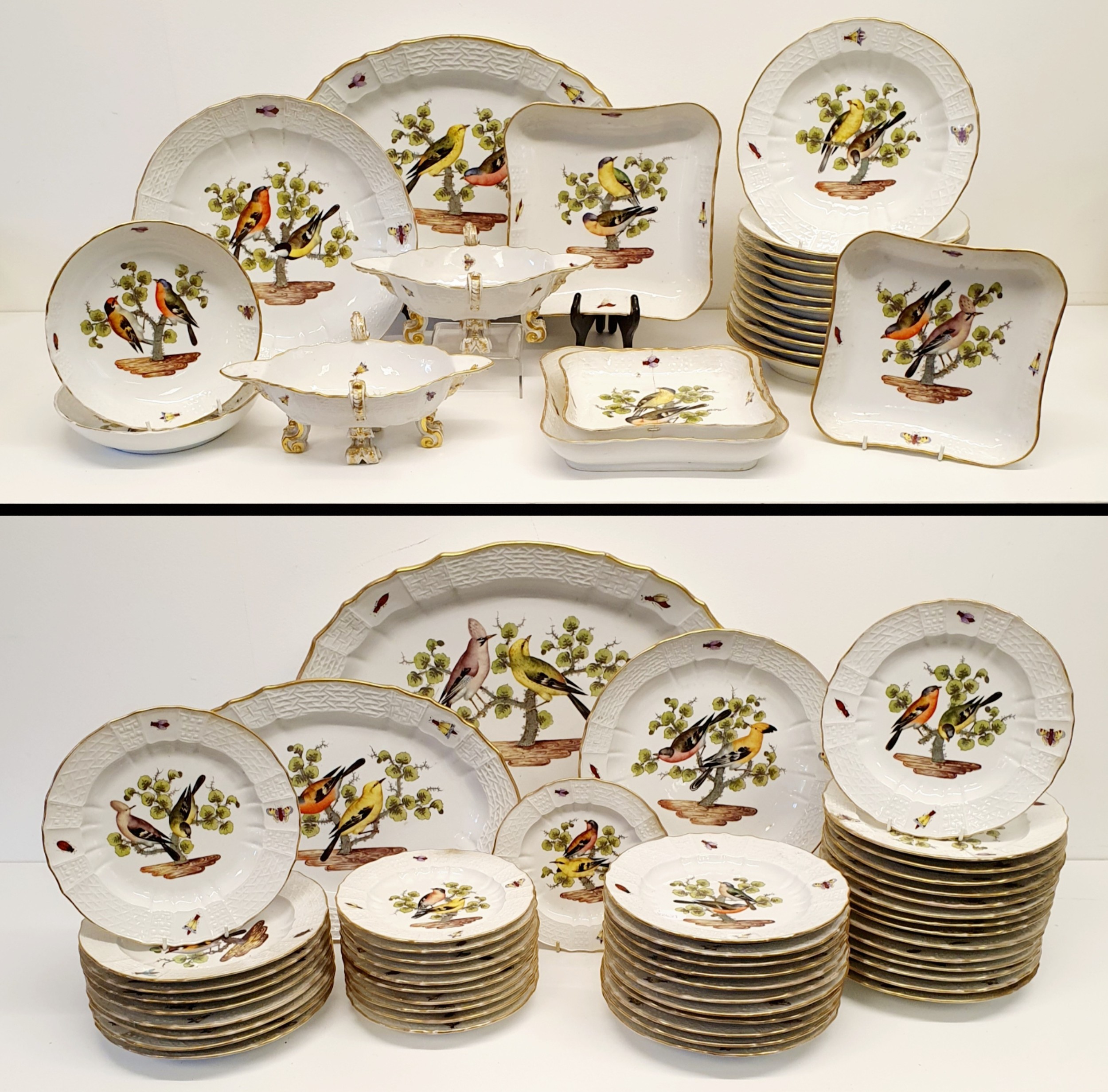 An extensive Meissen Augustus Rex Ornithological dinner service, decorated exotic birds, insects and - Image 2 of 25