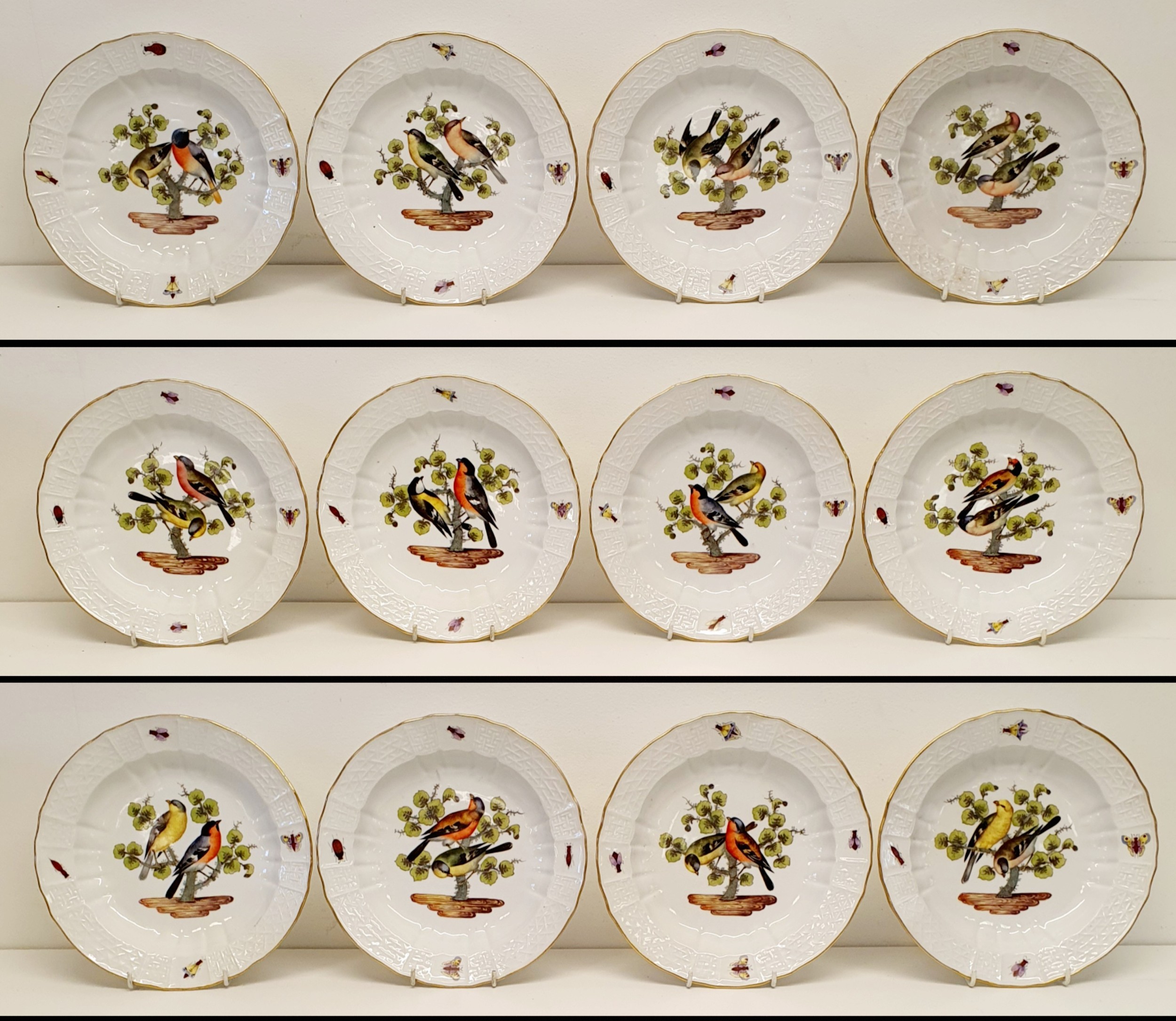 An extensive Meissen Augustus Rex Ornithological dinner service, decorated exotic birds, insects and - Image 3 of 25