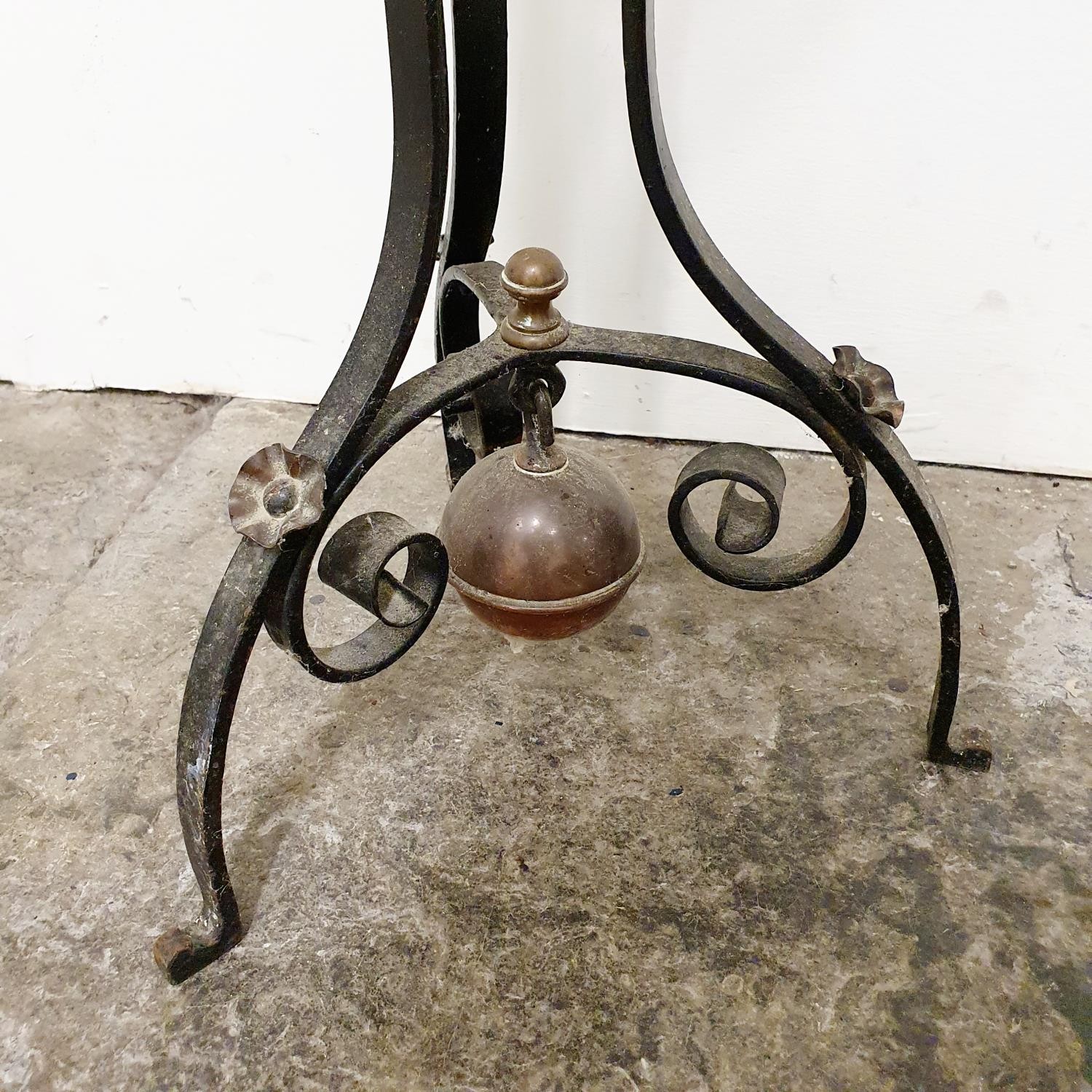 A Dr Christopher Dresser style copper kettle, on a wrought iron stand, 85 cm high - Image 3 of 5