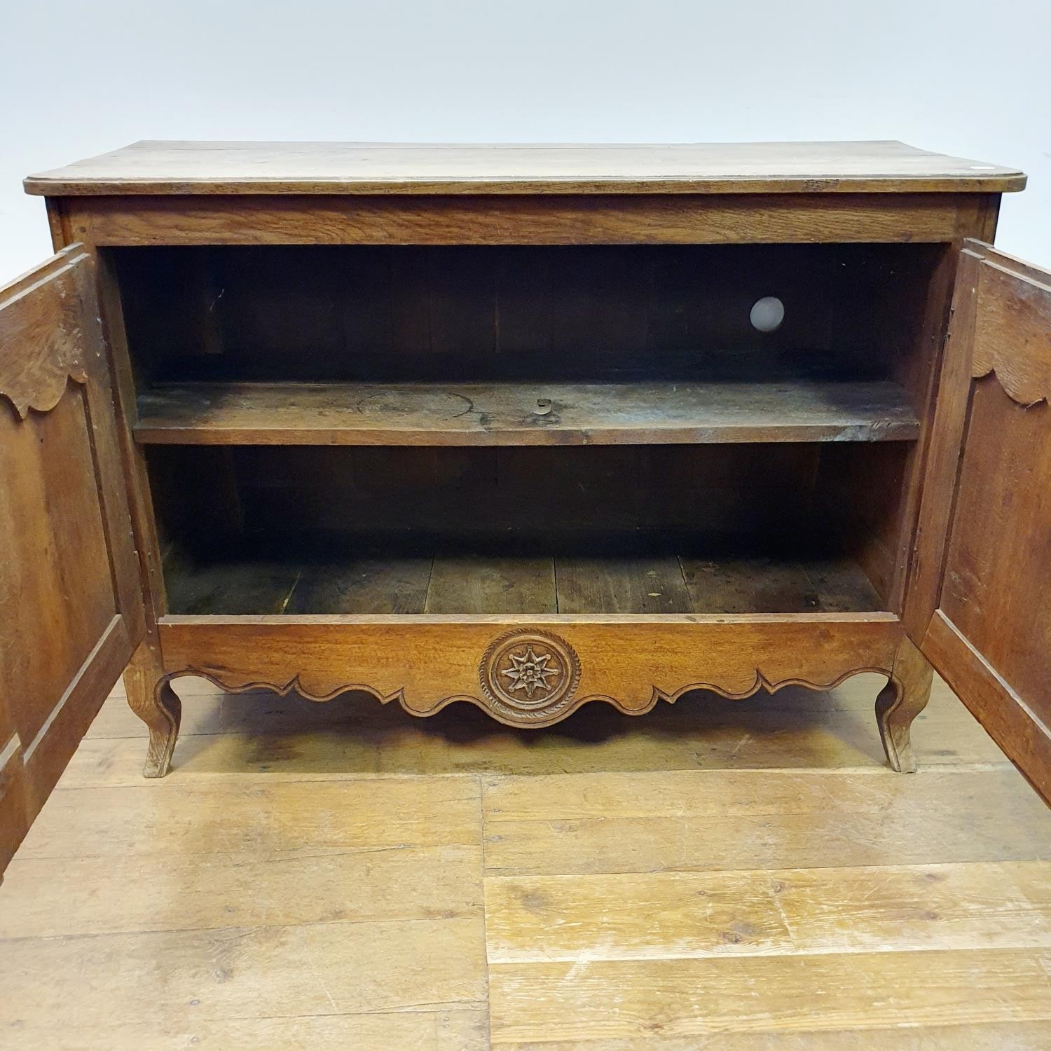 A French oak buffet, with two cupboard doors on cabriole legs, 31 cm wide - Image 5 of 5