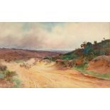 Leopold Rivers (British 1852-1905), sheep on a path, watercolour, signed, 45 x 76 cm and W Deakin,