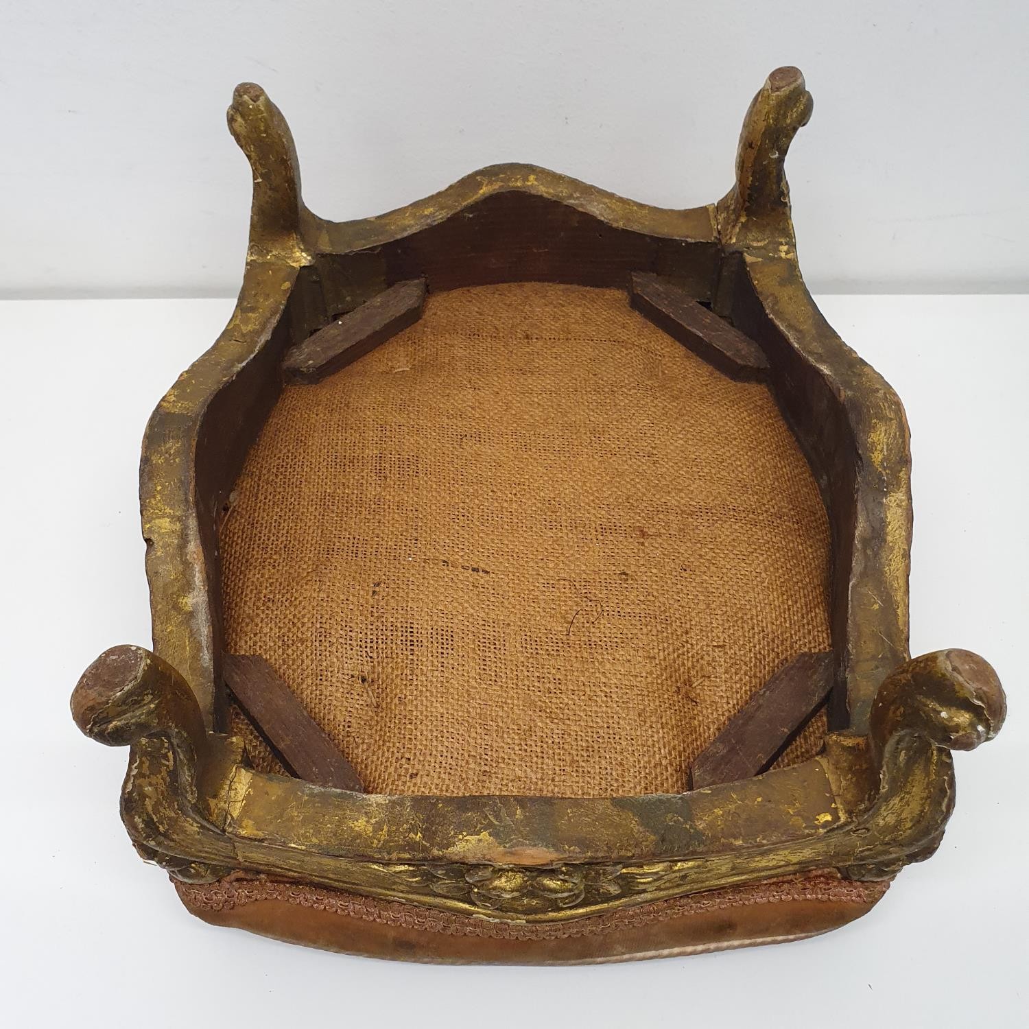 A carved giltwood footstool, with a VR type cypher, 36 cm wide, and another, 34 cm wide (2) - Image 7 of 8