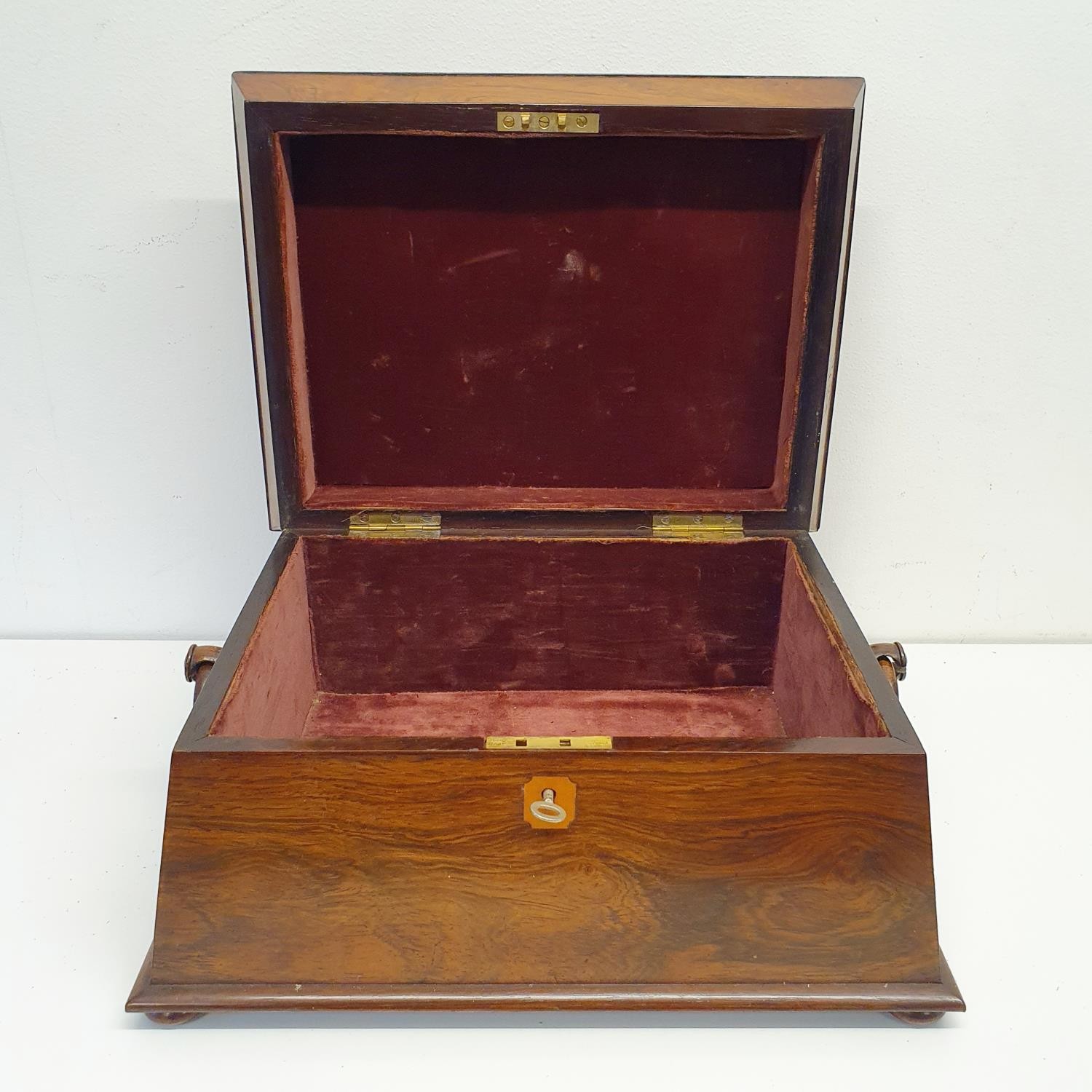 A 19th century rosewood sarcophagus shaped jewellery box, lacking interior, 33 cm wide - Image 2 of 5