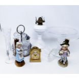 An opaque glass oil lamp, a four piece cruet, and other items (box)