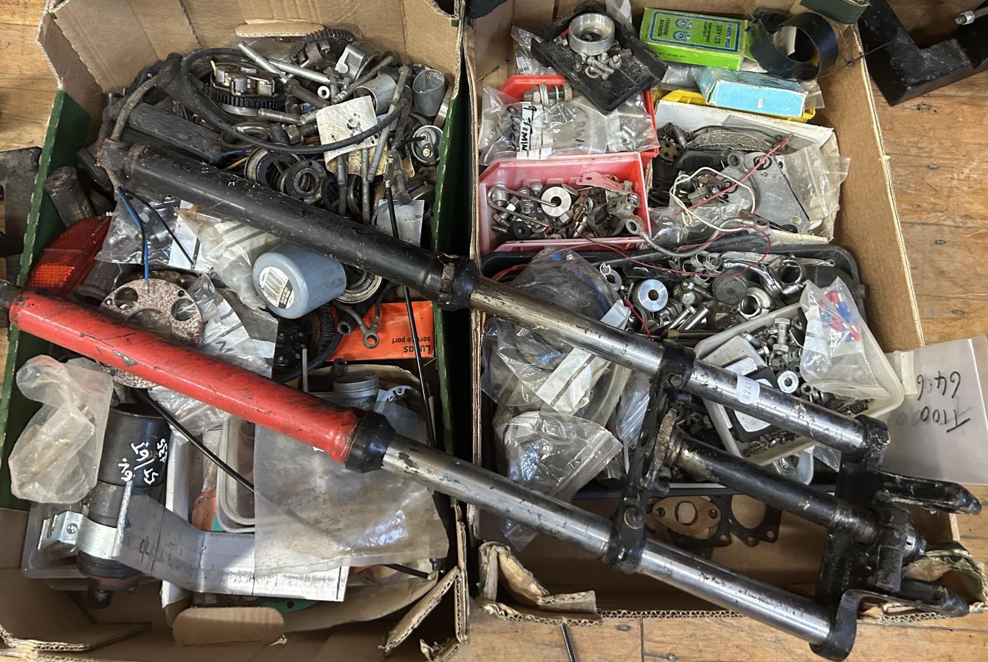 Assorted classic motorcycle spares (2 boxes)
