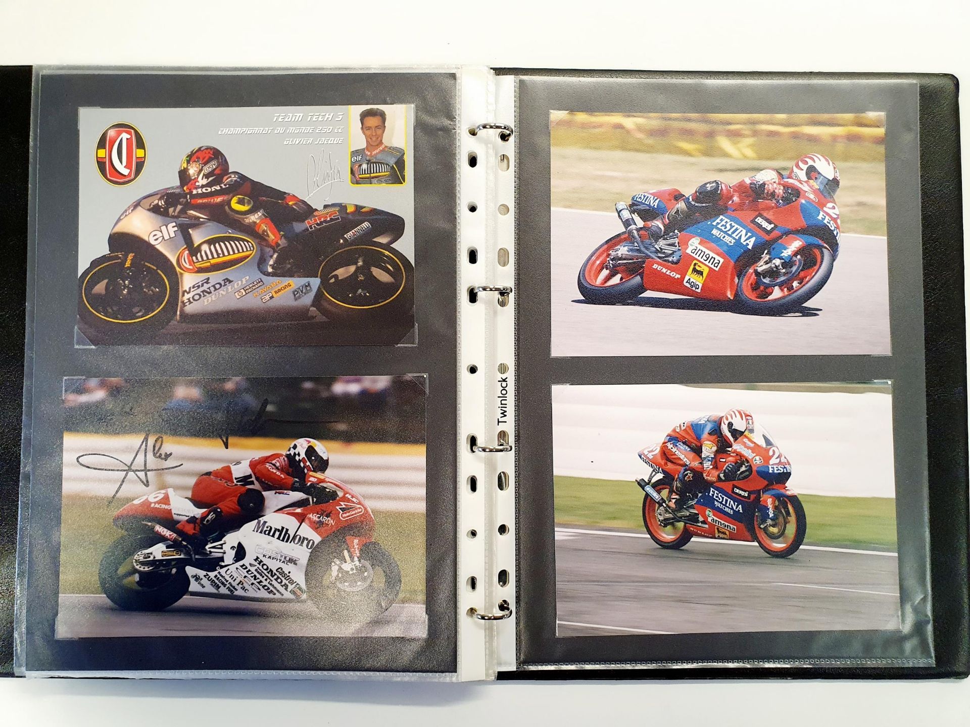 An album of 38 motorcycle racing photographs and images, 1990-1999 Provenance: From The Elwyn