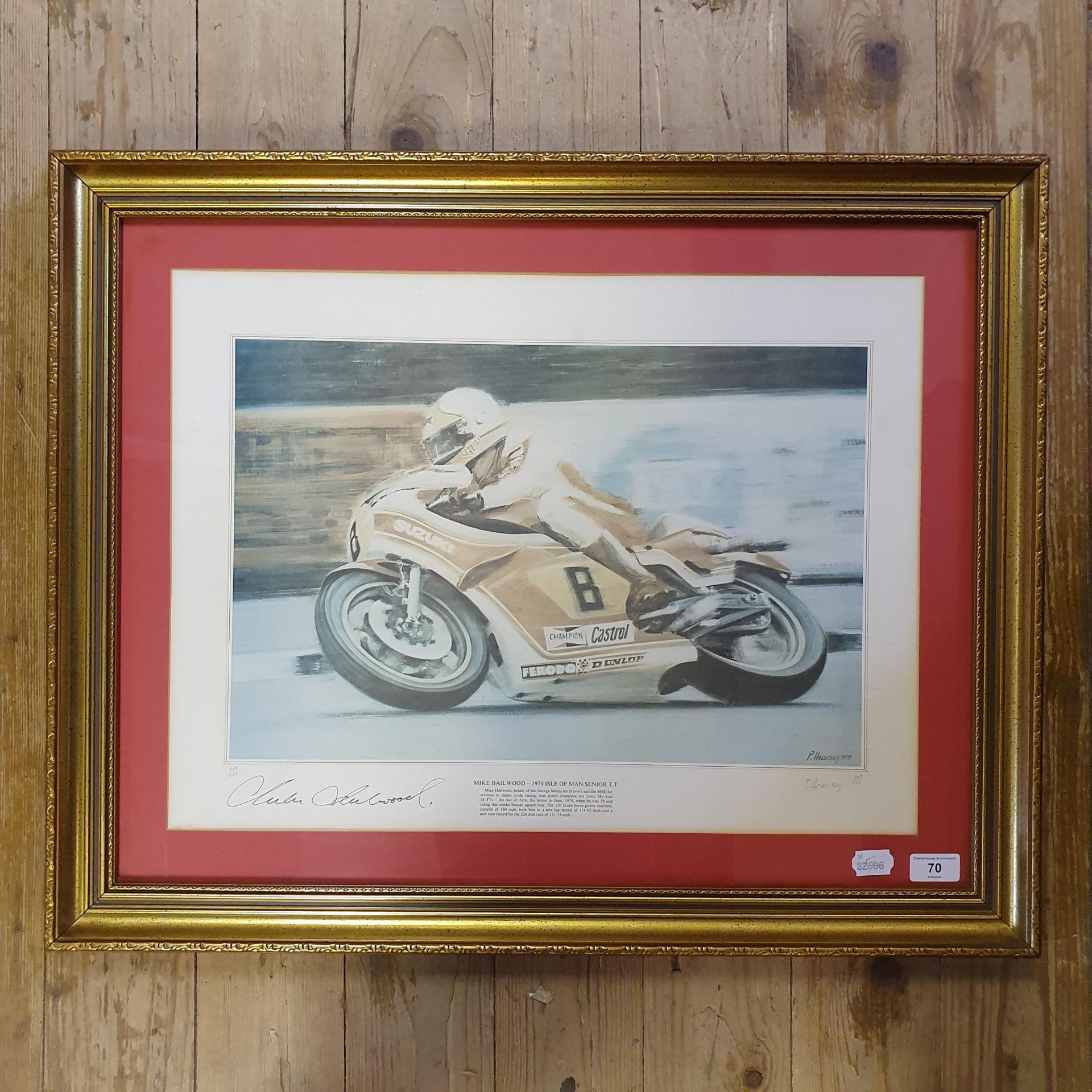 A Peter Hearsey limited edition print, Mike Hailwood - 1979 Isle of Man Senior TT, signed by Mike - Image 2 of 2