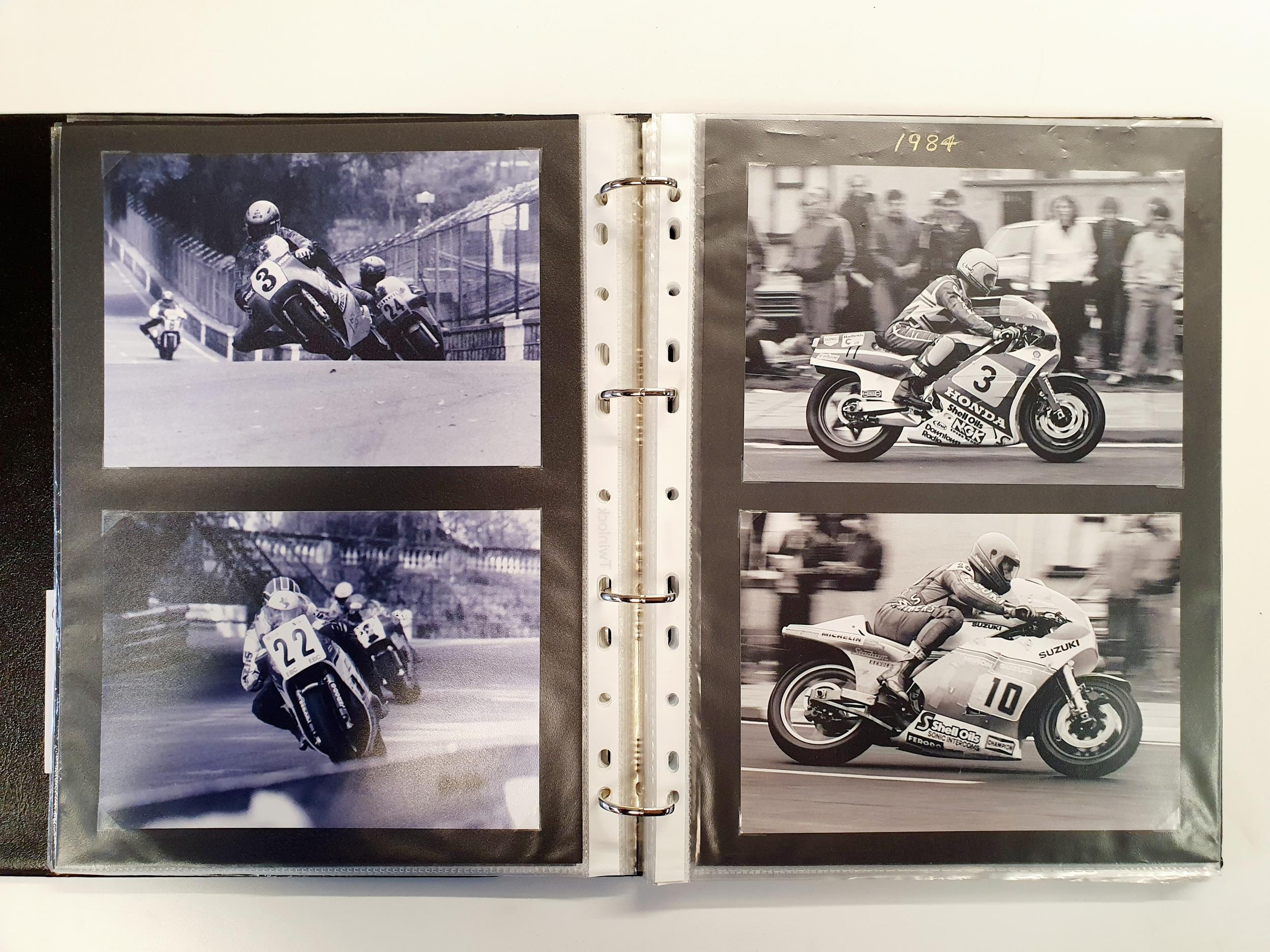 An album of 63 motorcycle racing photographs and images, four signed, 1980-1989 Provenance: From The - Image 3 of 4