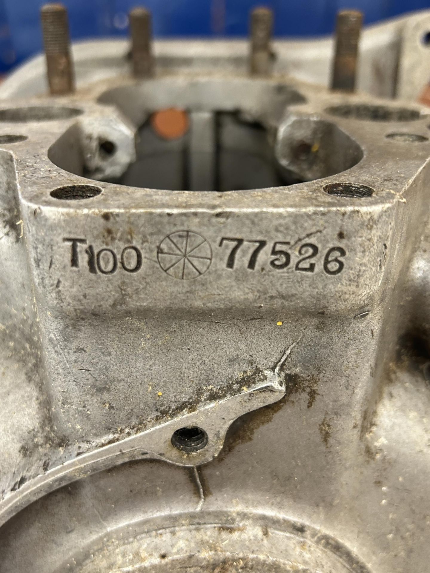 A Triumph T100 motorcycle engine casing, stamped T100 77526 - Image 2 of 2