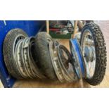 Assorted classic motorcycle wheels and rims (qty)