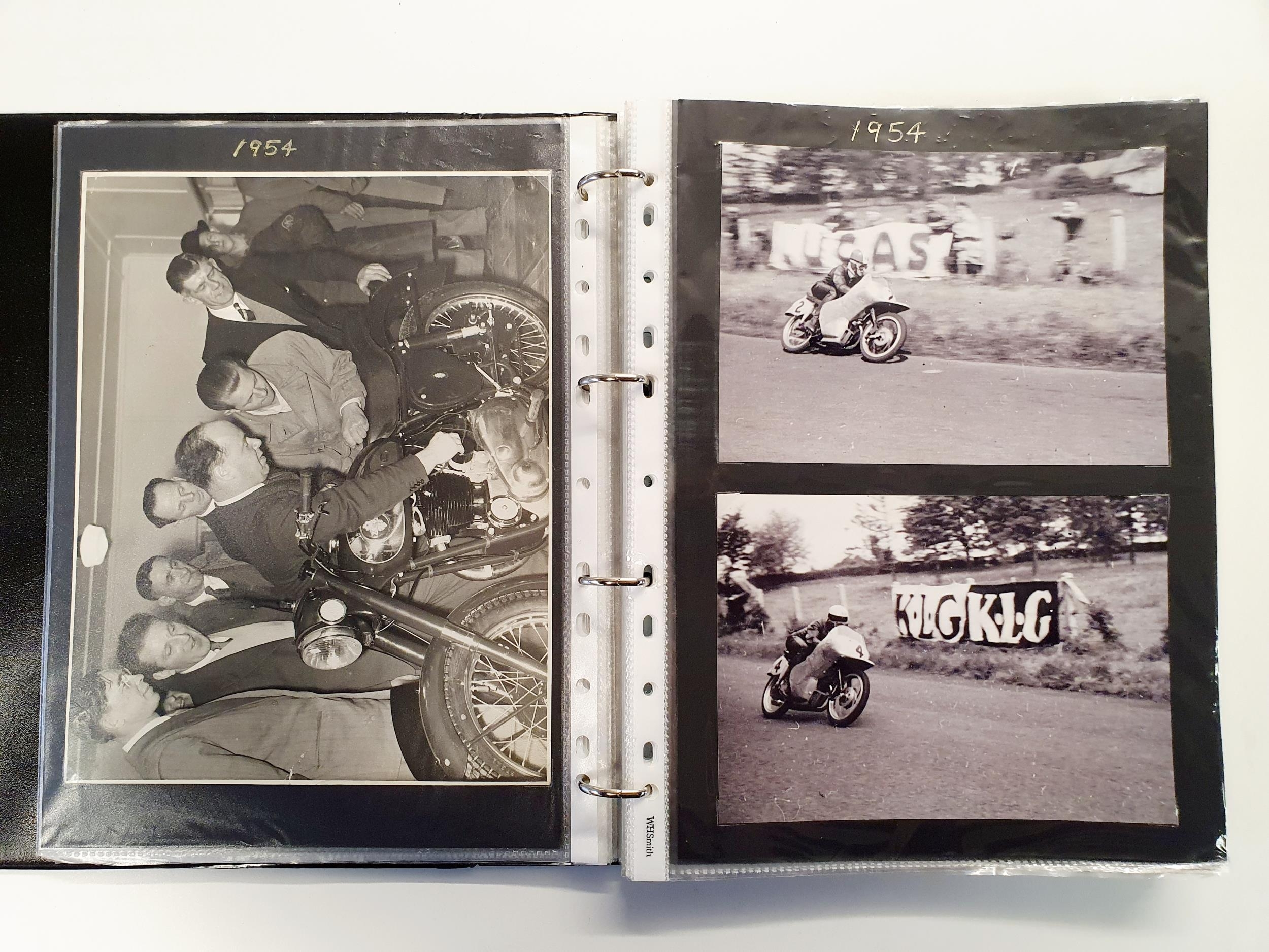 An album of 128 motorcycle racing photographs and images, 1947-1959 Provenance: From The Elwyn
