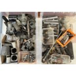 Assorted Triumph motorcycle parts, to include various carburettor and engine parts (2 boxes)