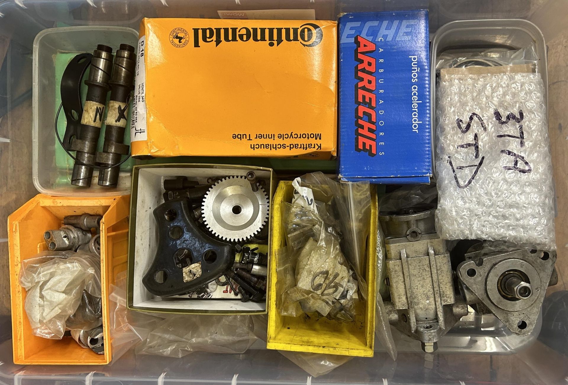 Assorted Triumph motorcycle spares (box)