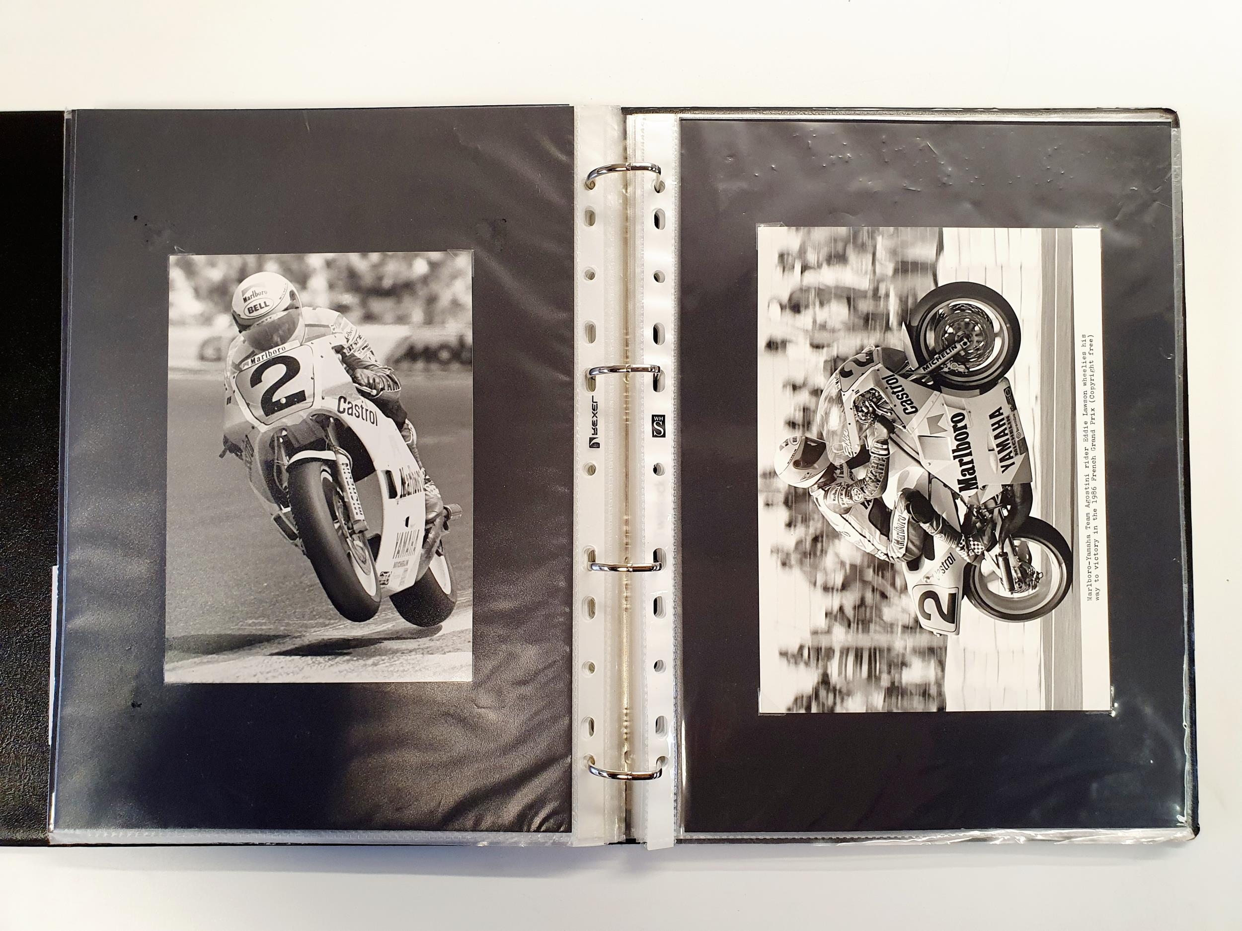 An album of 63 motorcycle racing photographs and images, four signed, 1980-1989 Provenance: From The - Image 4 of 4