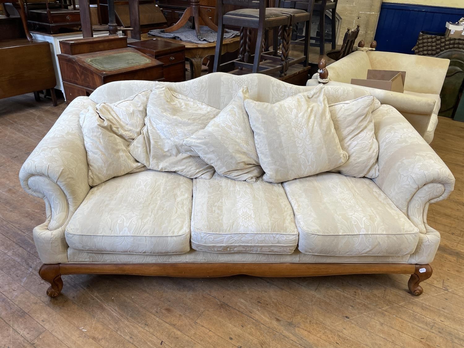 A cream three piece suite, comprising three seater sofa and two armchairs, a cream drop end sofa, - Image 2 of 4