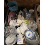 Assorted Spode blue and white ceramics, other ceramics and glassware (4 boxes)