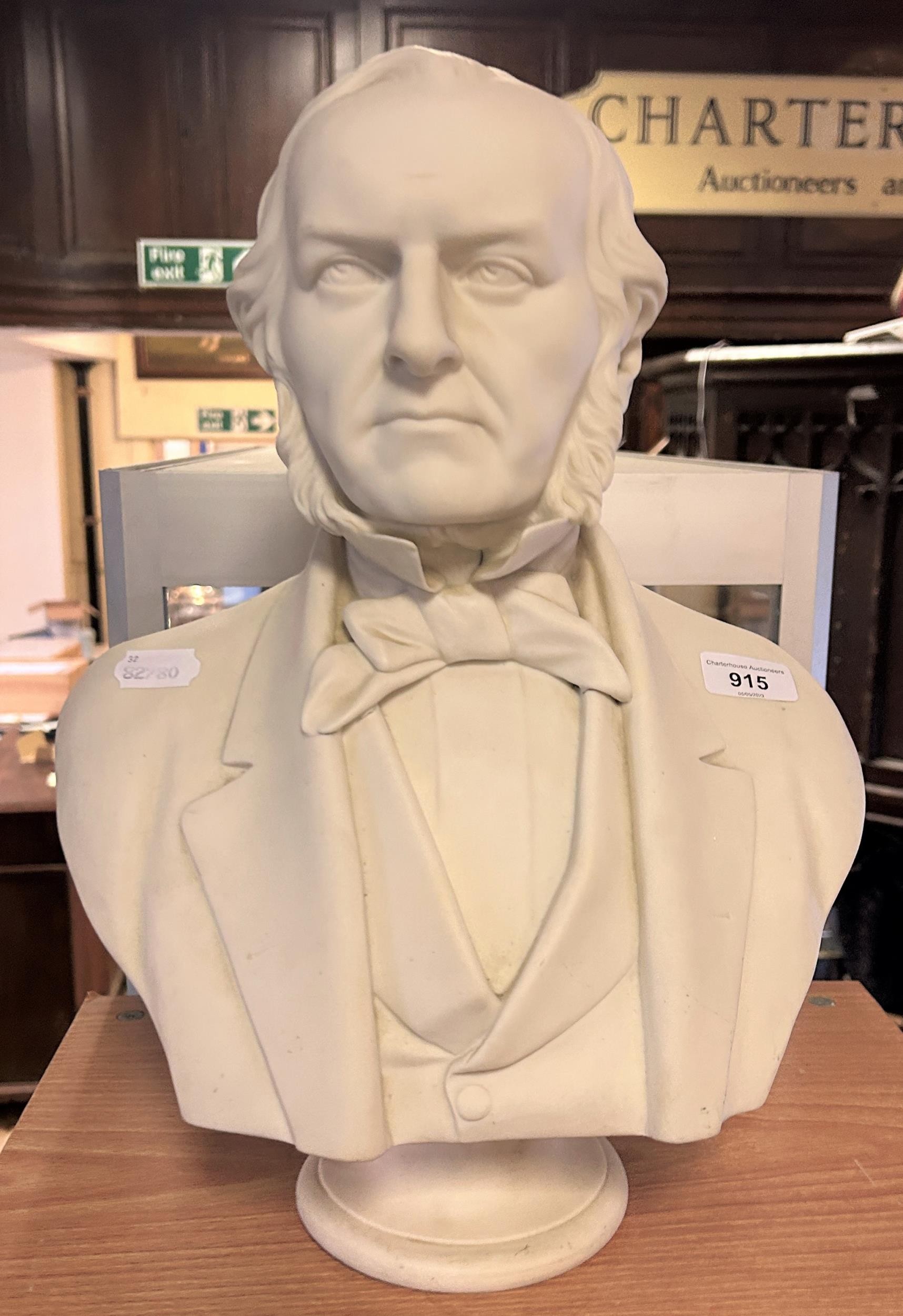 A 19th century parian bust of William Gladstone, by Adams & Co, 45 cm high Also marked E W Wyon F - Image 2 of 6