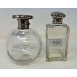 A silver and tortoiseshell mounted glass scent bottle, and a silver mounted glass scent bottle (2)