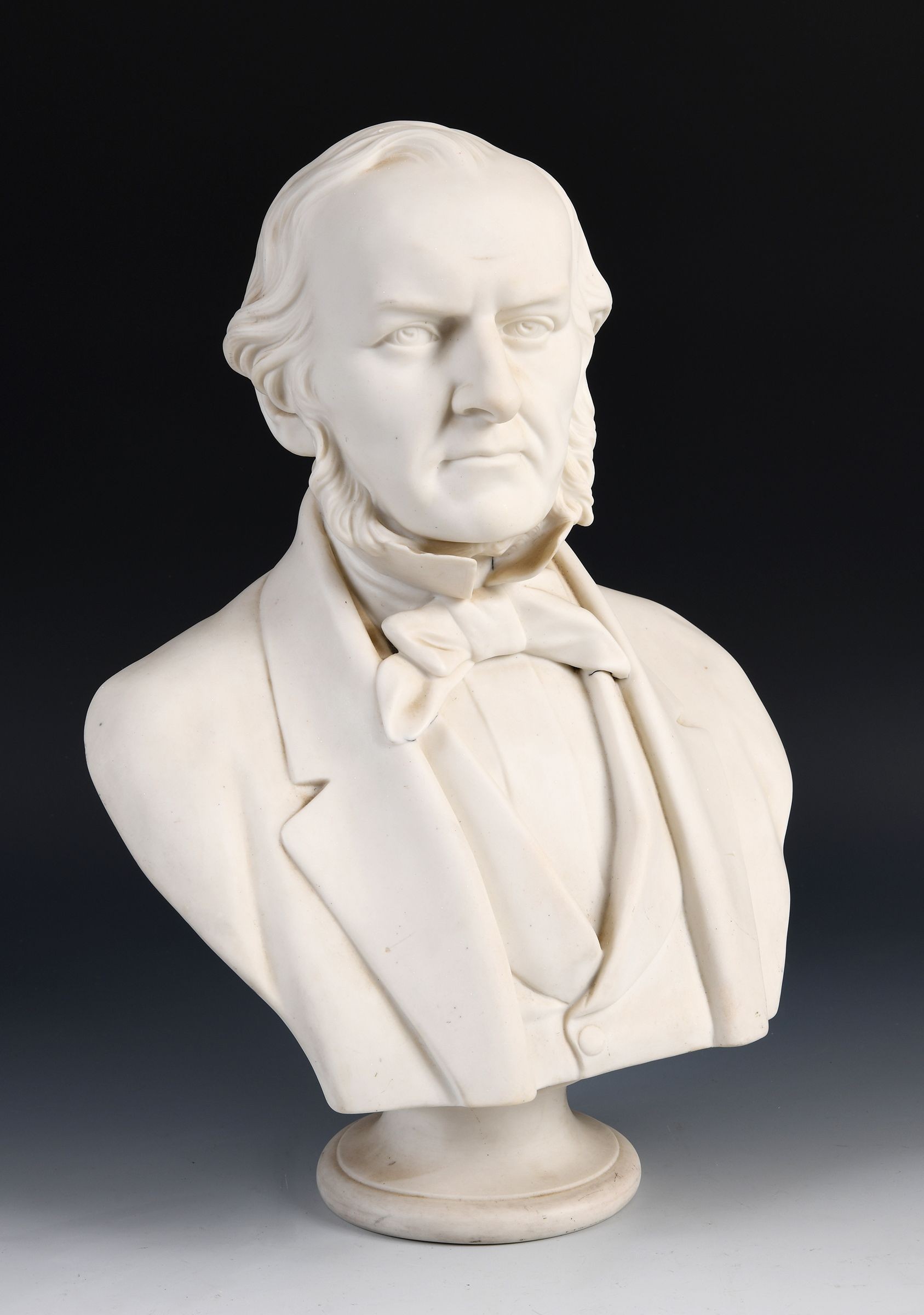 A 19th century parian bust of William Gladstone, by Adams & Co, 45 cm high Also marked E W Wyon F