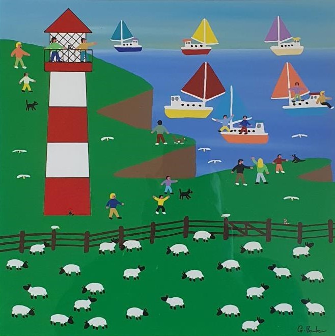 Gordon Barker, landscape with lighthouse, mixed media, signed, 29 x 28 cm Consigned directly from