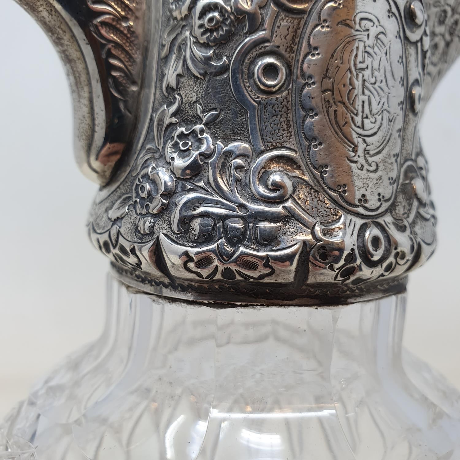 A Victorian cut glass claret jug, with a silver mount Marks rubbed, cannot see under mount but no - Image 4 of 4