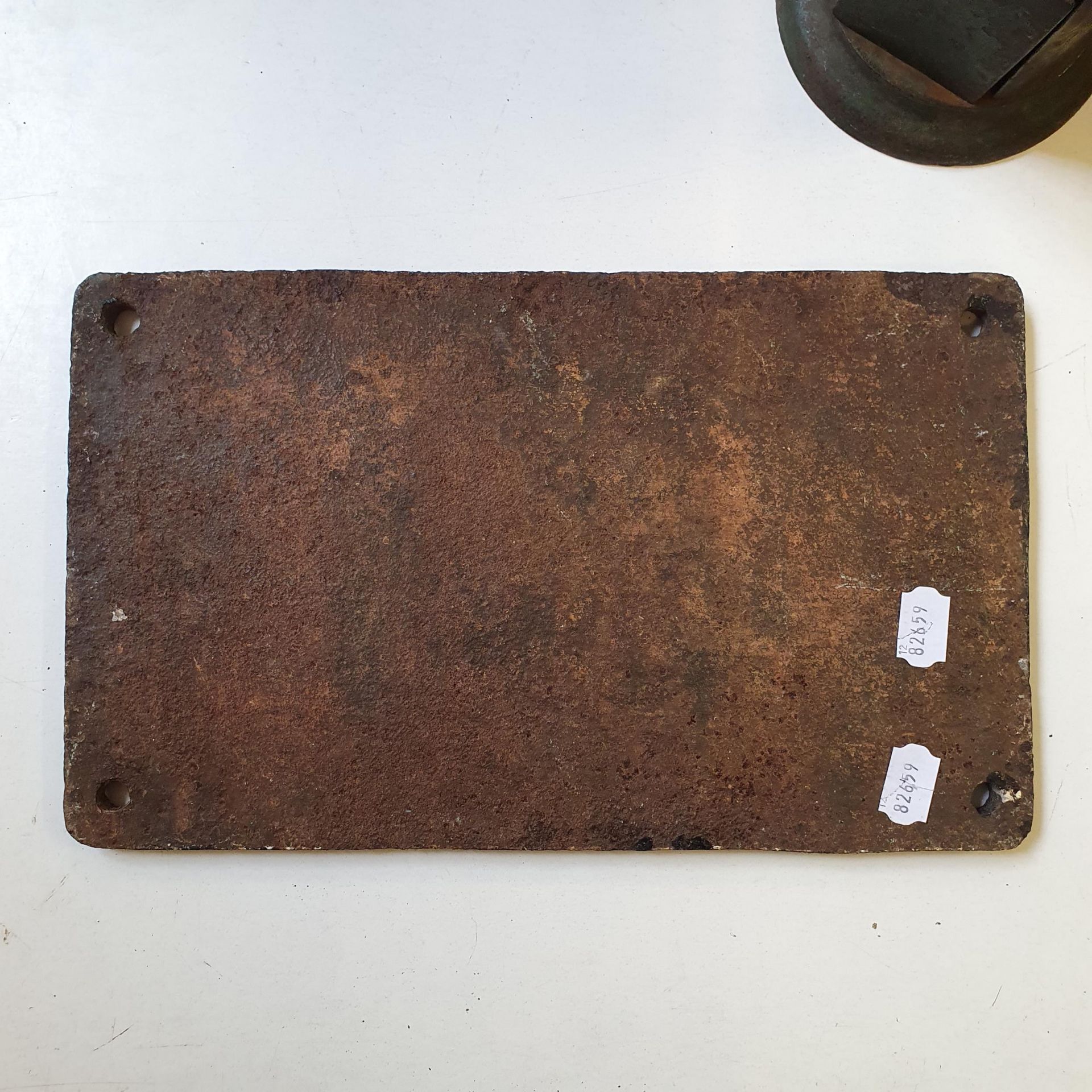 A railway painted cast iron number plate, 12, 39 x 23 cm Weathered - Image 3 of 3