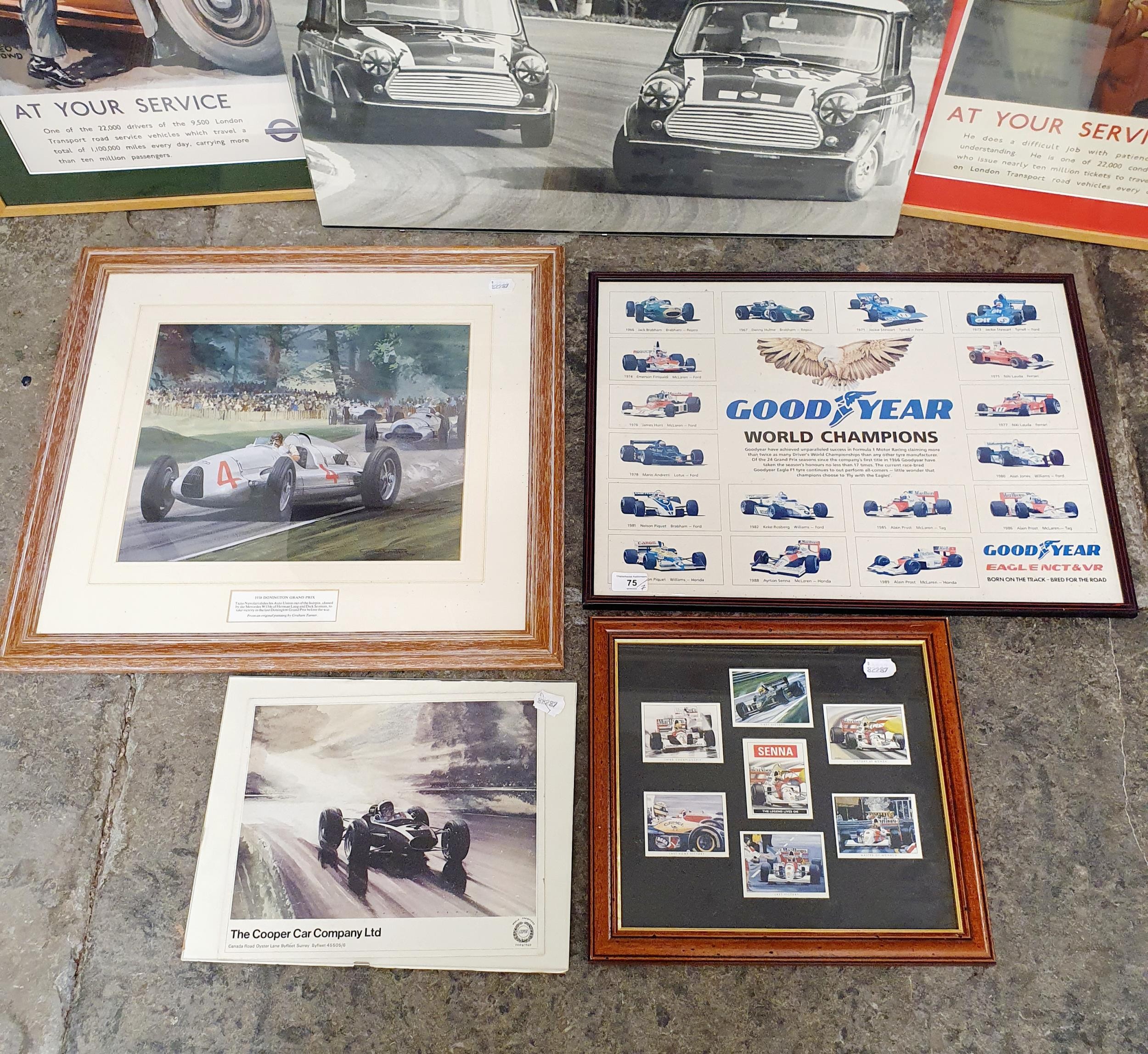 After Graham Turner, a print, 1938 Donnington Grand Prix, 30 x 38 cm, a photograph of two Minis - Image 2 of 2