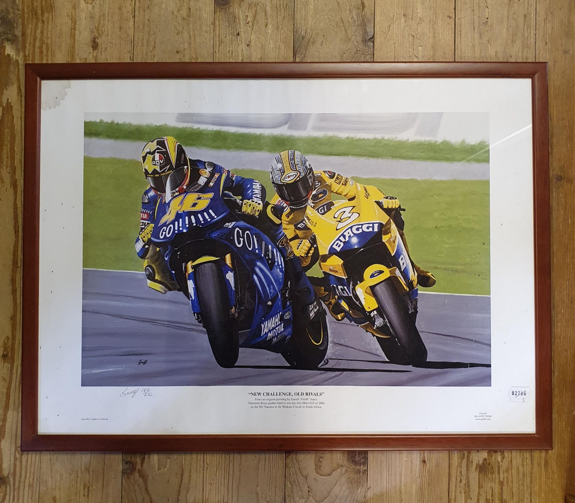 A Gareth 'Gruff' Jones limited edition print, New Challenge, Old Rivals, Rossi and Biaggi, 180/ - Image 2 of 2