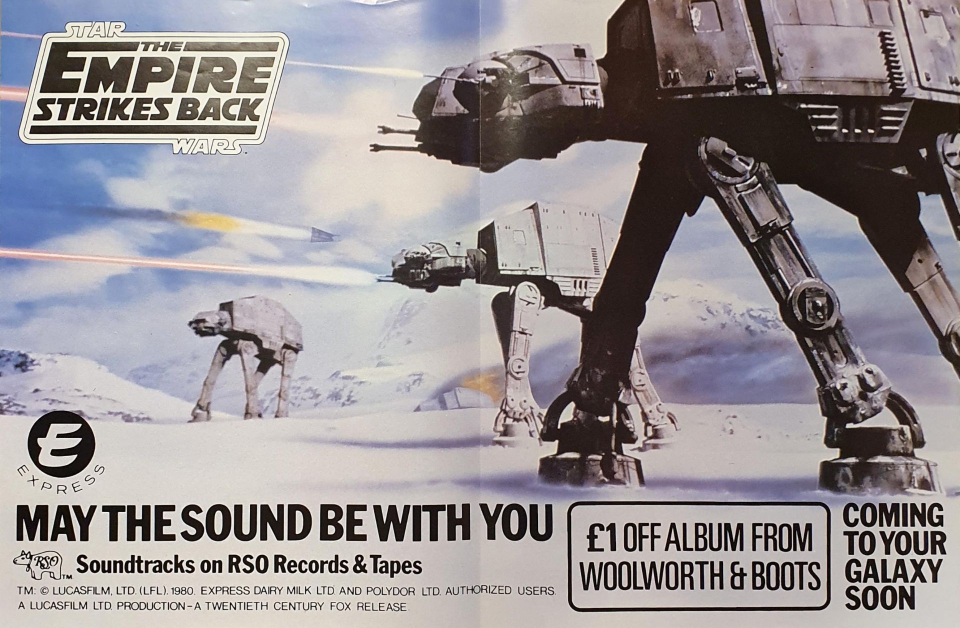 Rare Star Wars: The Empire Strikes Back (1980) British soundtrack poster 74 x 48.5 cm Provenance: