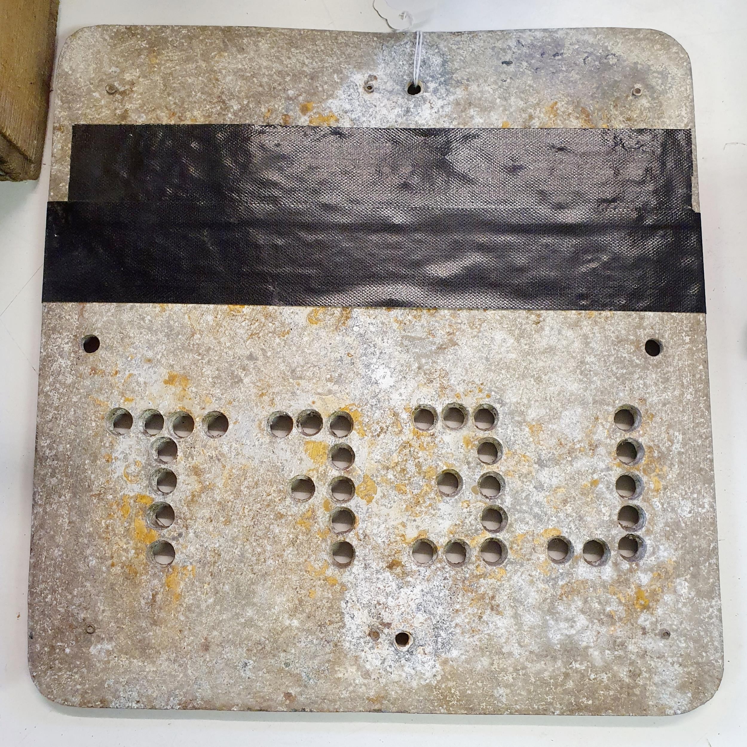 An early aluminium Keep Left sign, lacking paint and most of the reflectors, 33 x 30 cm - Image 3 of 4