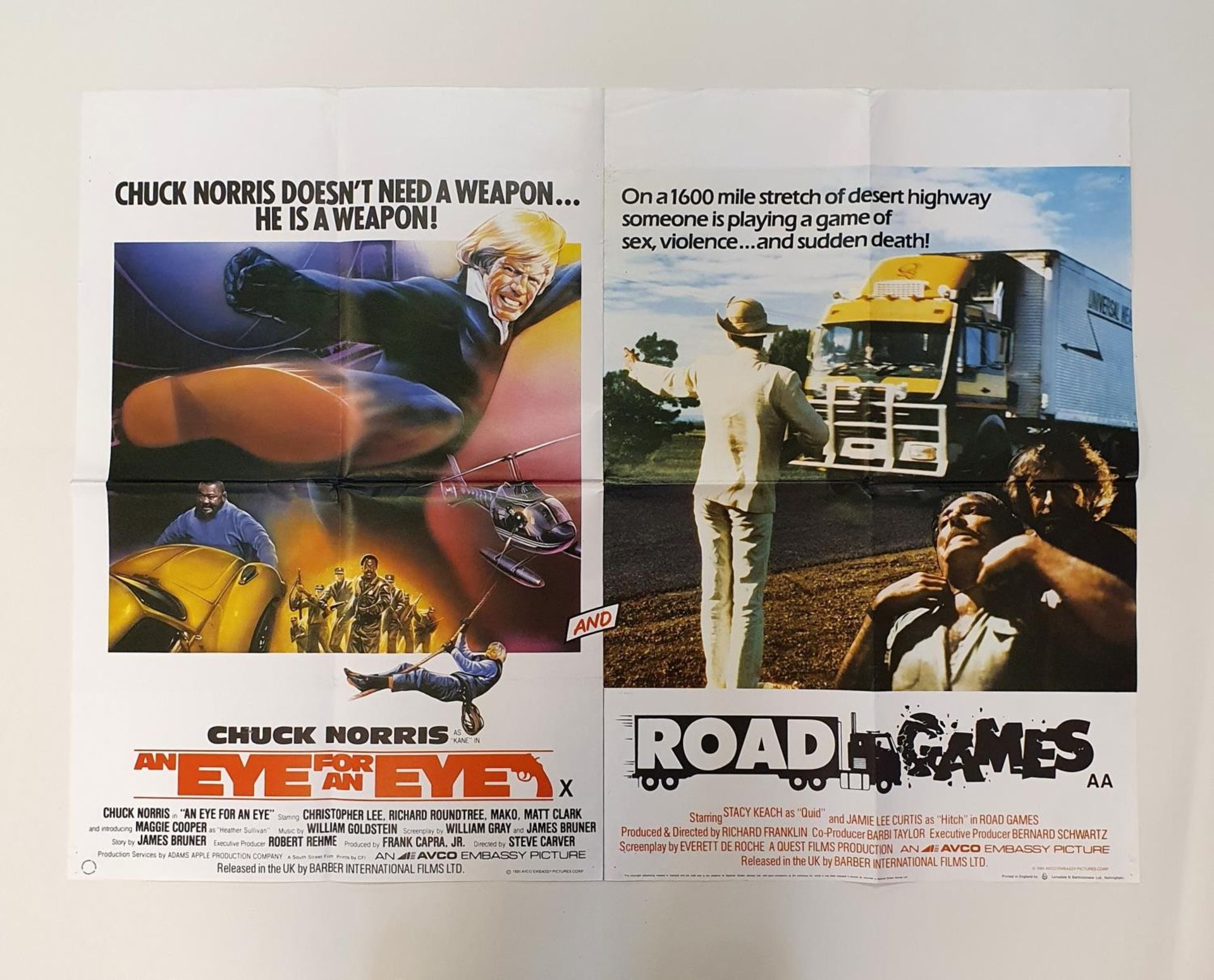 An Eye For An Eye/Road Games (1970s), British quad double bill film poster, 76 x 101 cm