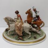 A large Capo Di Monte hunting group, on an oval base, signed Falchi, 34 cm high Overall condition