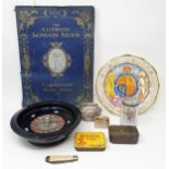 An Edward VIII Coronation plate, a roulette wheel, and assorted other items (9)
