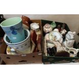 A jug and bowl, a Masons ginger jar and cover, two Royal Doulton figures, and assorted other