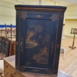 A hanging corner cabinet, with Chinoiserie style decoration, 58 cm wide