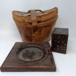 A 19th century hat box, a lacquered tray, a rosewood jewellery box, assorted other boxes and