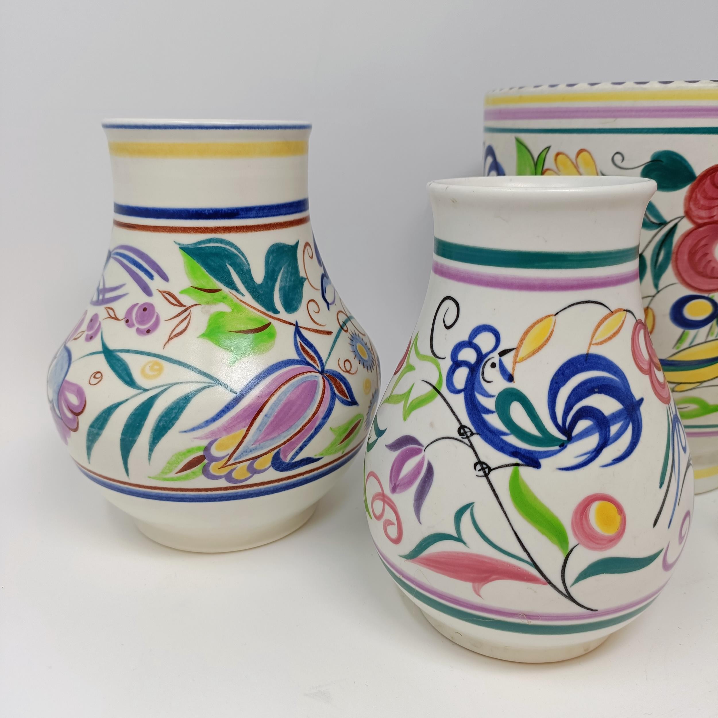 A Poole pottery vase, 18 cm high, two other vases, a jug, and an ashtray (5) - Image 4 of 7