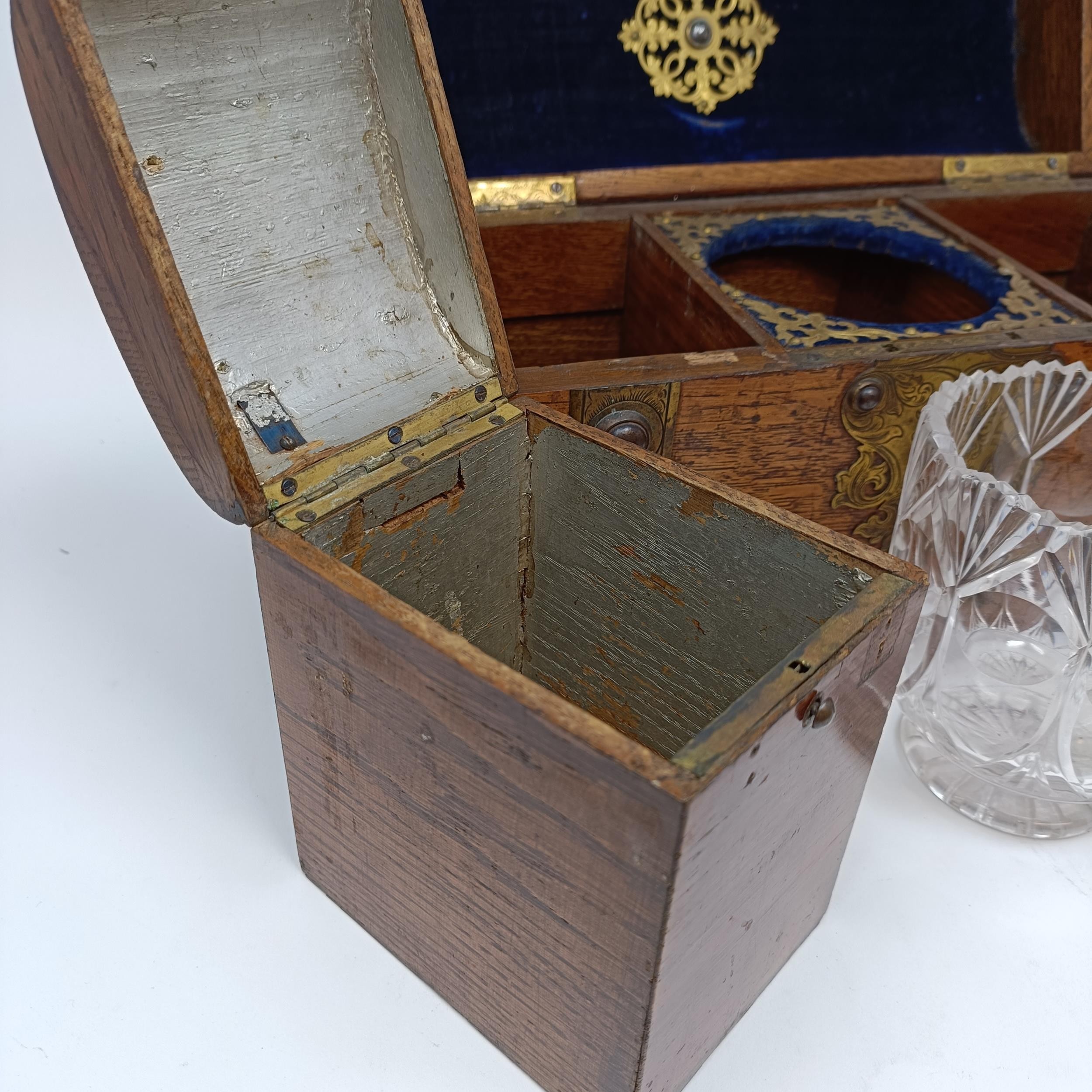 *** Withdrawn***A 19th century oak and brass bound tea caddy, with a hinge lid to reveal - Image 3 of 11