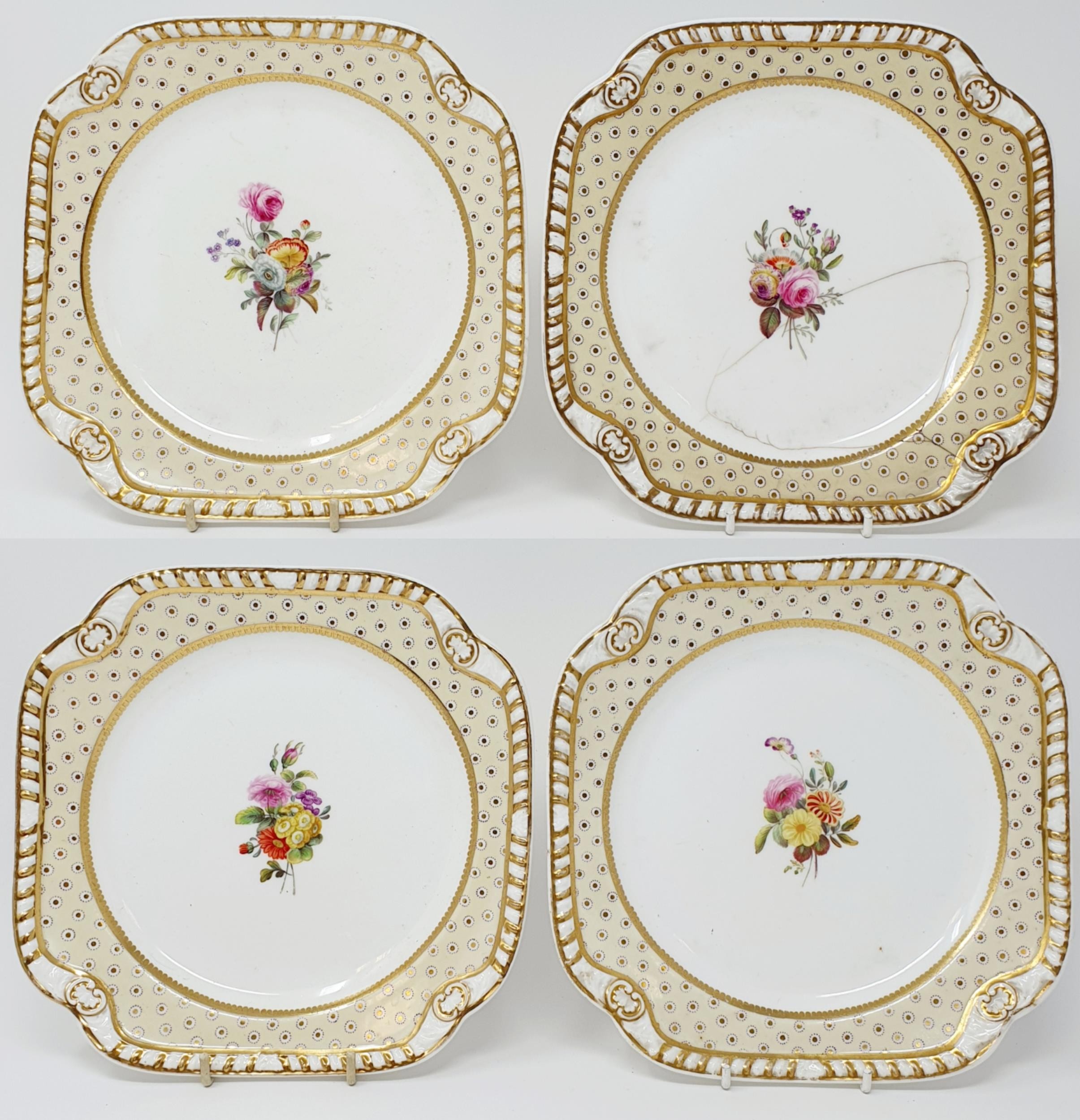 A 19th century Spode part dessert service, with a yellow border, centre decorated flowers, - Image 7 of 9