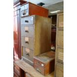 A painted pine chest, of four drawers, 37 cm wide, two tills, three stools and two rugs (8)