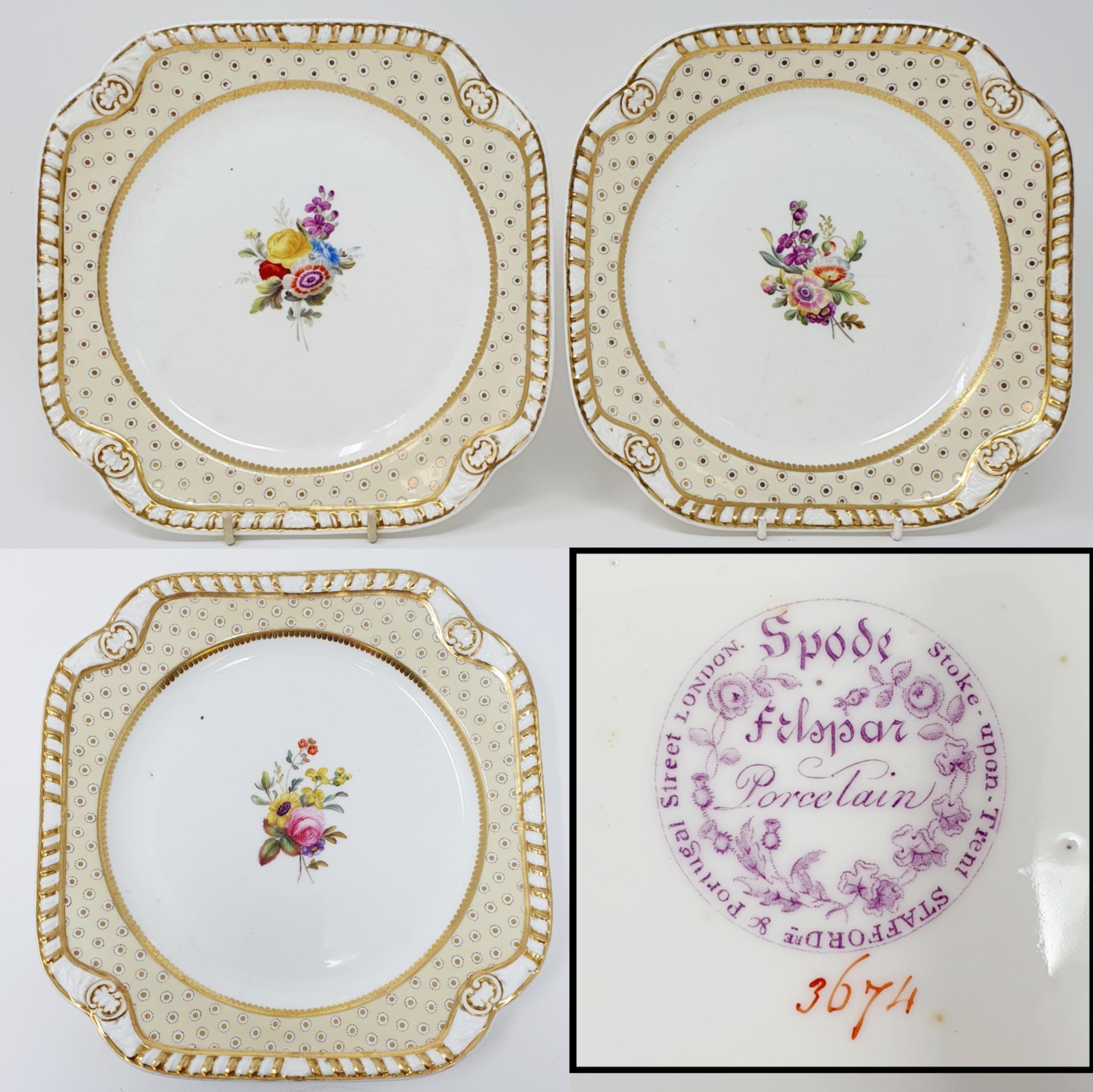 A 19th century Spode part dessert service, with a yellow border, centre decorated flowers, - Image 9 of 9