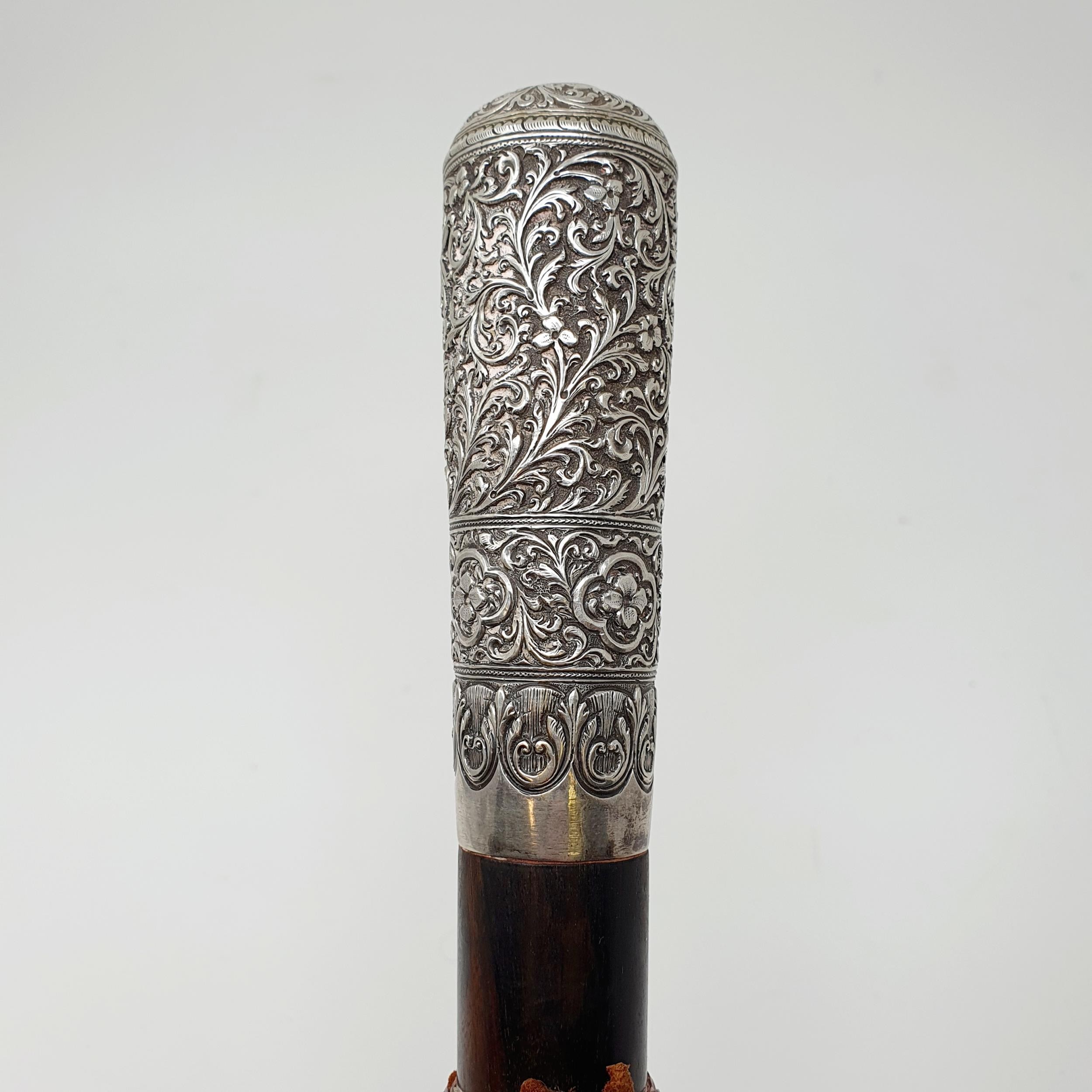 A late 19th/early 20th century Indian ebony and silver mounted walking stick, 93 cm Provenance: - Image 7 of 7