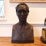 A Victorian cast iron bust of a gentleman, 60 cm high too heavy to post!