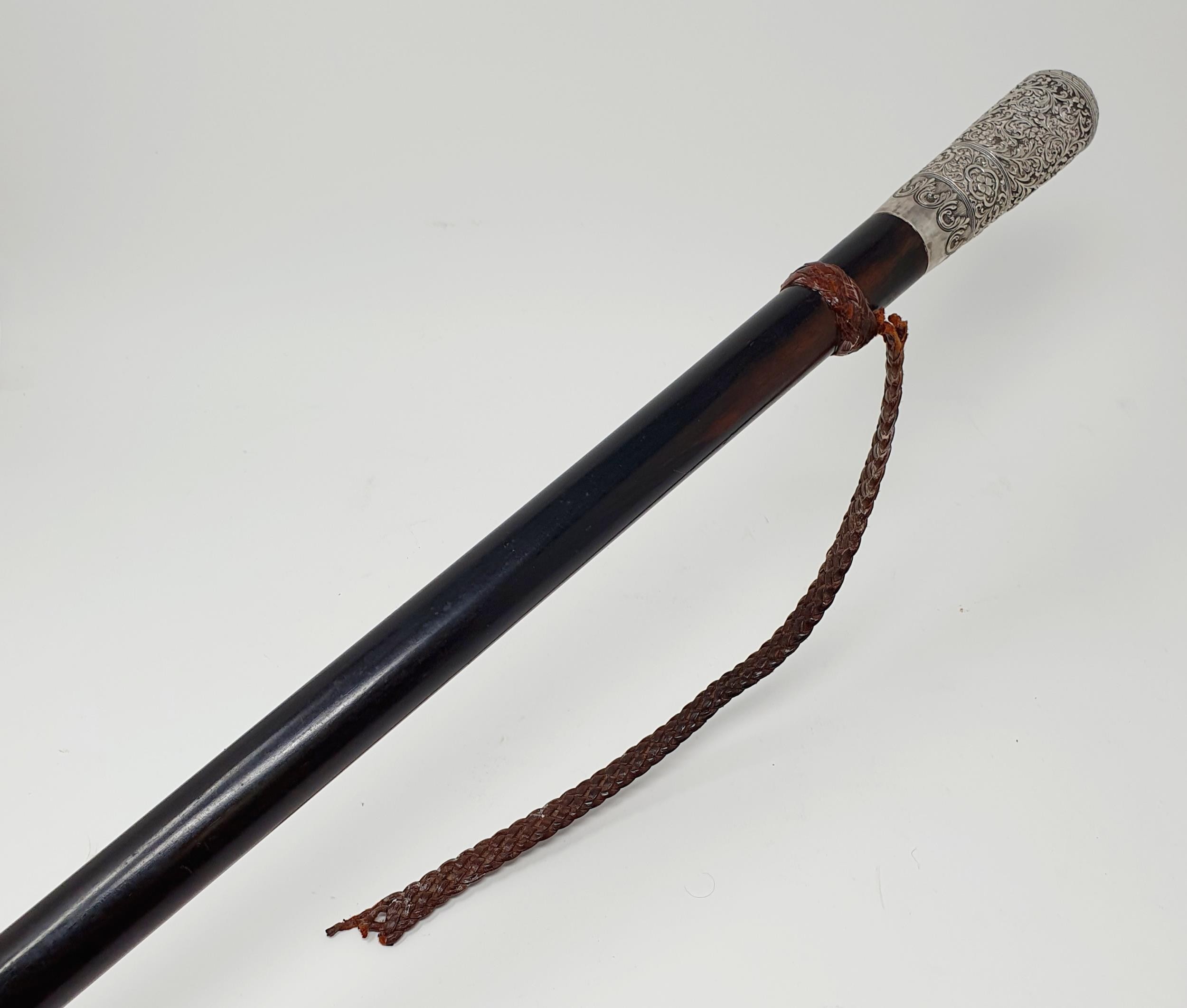 A late 19th/early 20th century Indian ebony and silver mounted walking stick, 93 cm Provenance: - Image 4 of 7