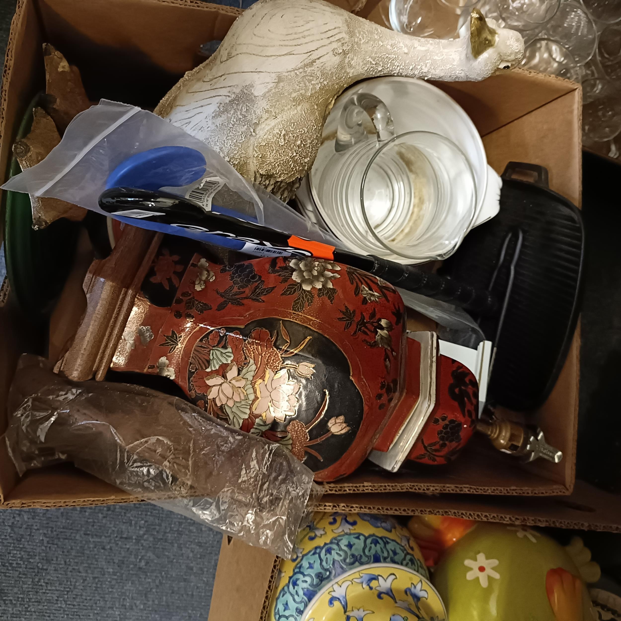 A Chinese style lamp base, a two handled cup, and assorted other ceramics and glass (7 boxes) - Image 2 of 4